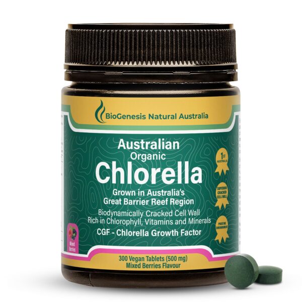 Tabletas orgánicas de Chlorella en frasco