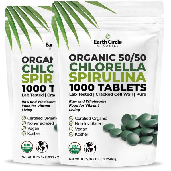Tabletas orgánicas Chlorella Spirulina 50/50 Earth Circle Organics
