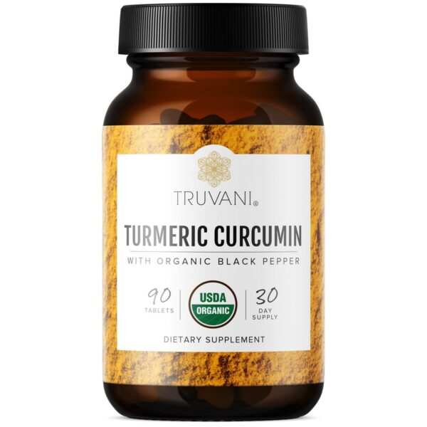 Tabletas orgánicas de cúrcuma Truvani con curcumina y pimienta negra