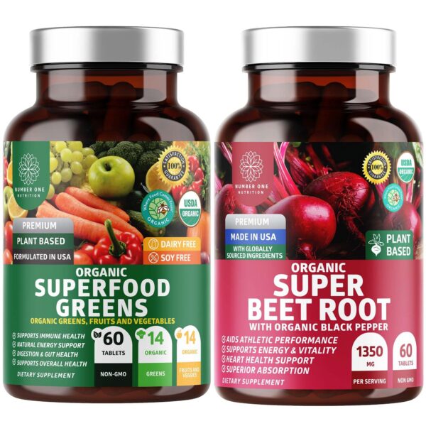 Tabletas orgánicas Number One Nutrition greens y remolacha