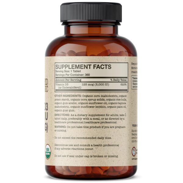 Tabletas orgánicas vitamina D3 Futurebiotics para salud inmune