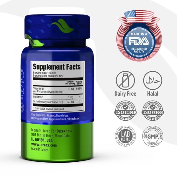 Tabletas ORZAX melatonina 5 mg vitamina B6 y 5-HTP para dormir