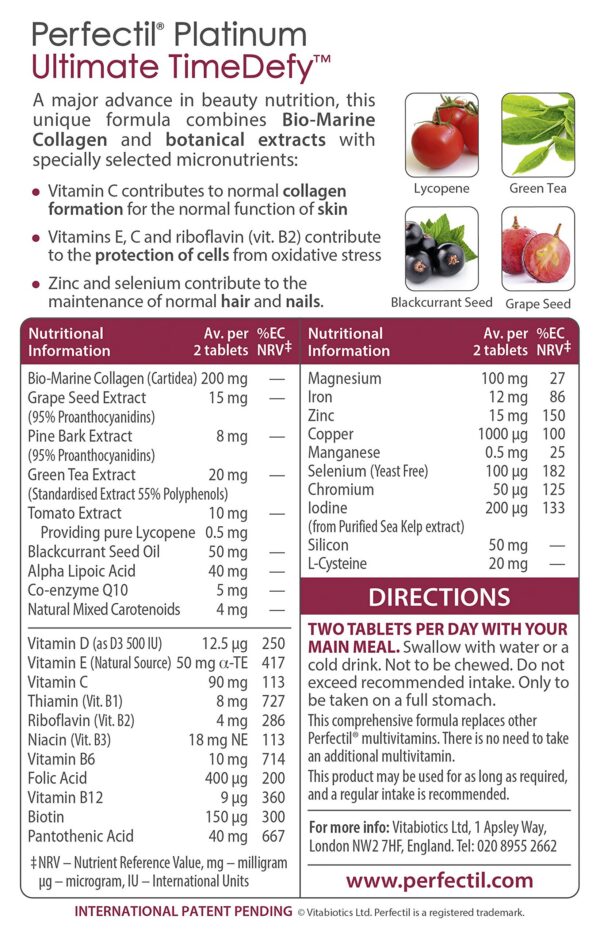 Tabletas Perfectil Platinum para brillo y renovación de piel
