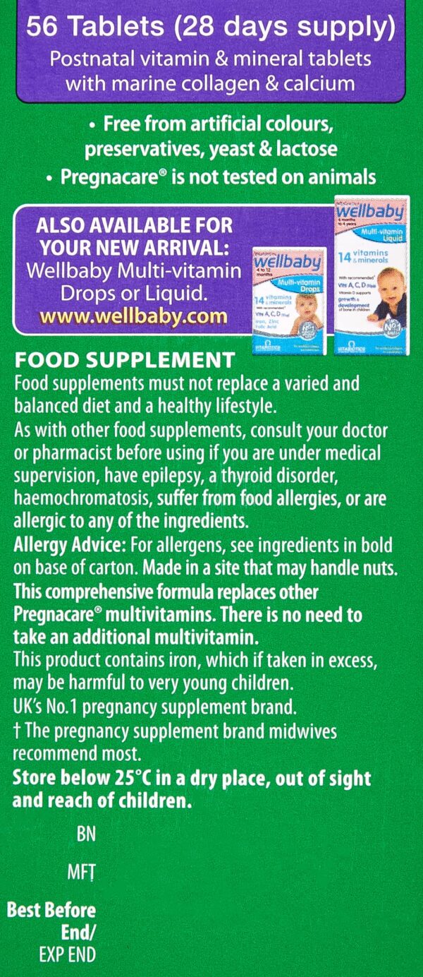 Tabletas Pregnacare Vitabiotics suplemento para nueva mamá