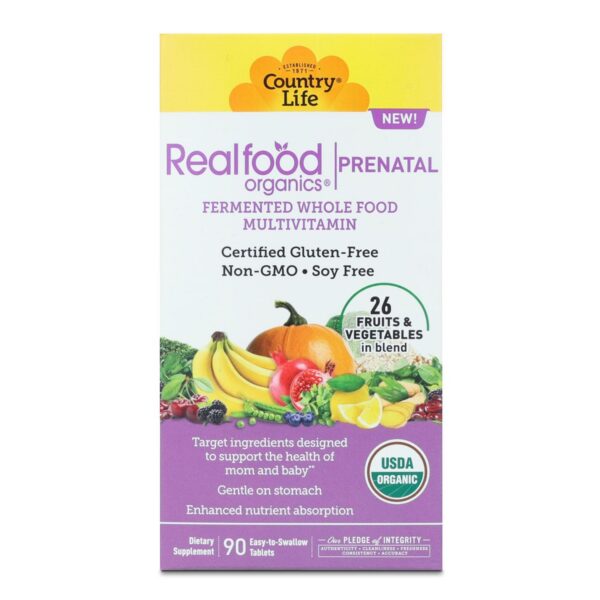 Tabletas prenatales Realfood Organics envase lateral