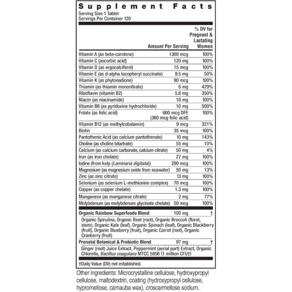 Tabletas Rainbow Light prenatal con vitaminas y minerales para mujeres