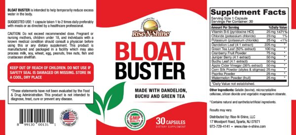 tabletas rise-n-shine bloat buster con ingredientes naturales para agua
