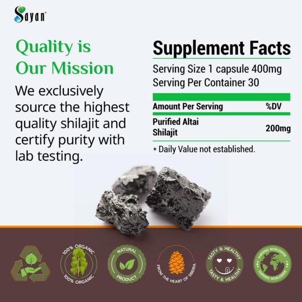 Tabletas Shilajit Sayan puro natural para energía y claridad mental