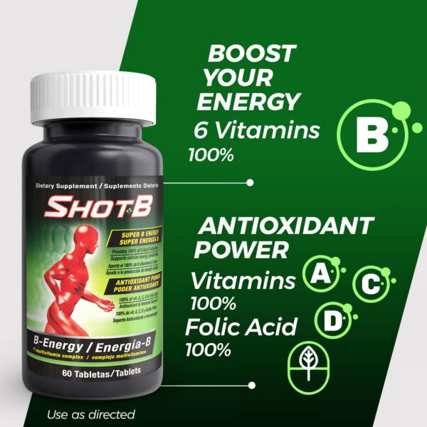 Tabletas Shot B multivitamínicas vitaminas B y antioxidantes