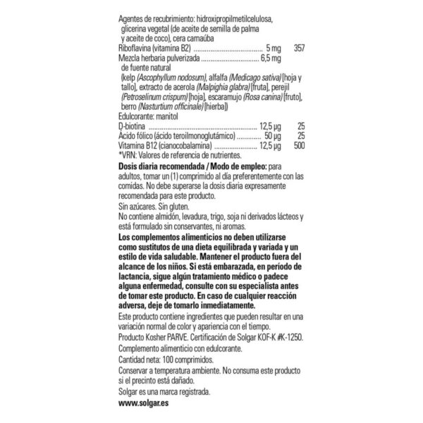 Tabletas de Solgar Complejo B con Vitamina C para estrés