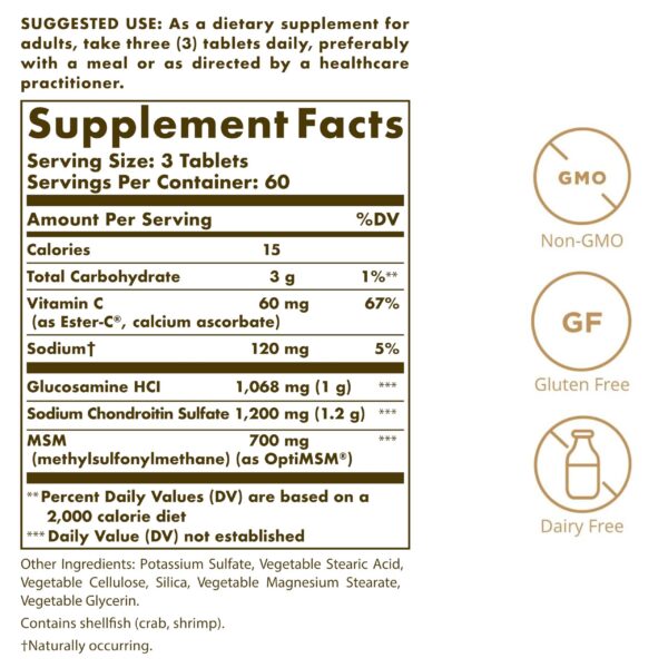 Tabletas Solgar glucosamina condroitina para articulaciones saludables