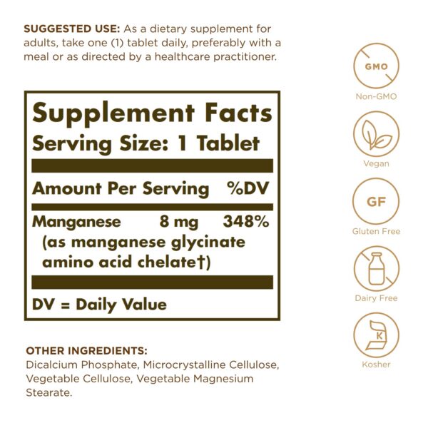 Tabletas Solgar manganeso quelado