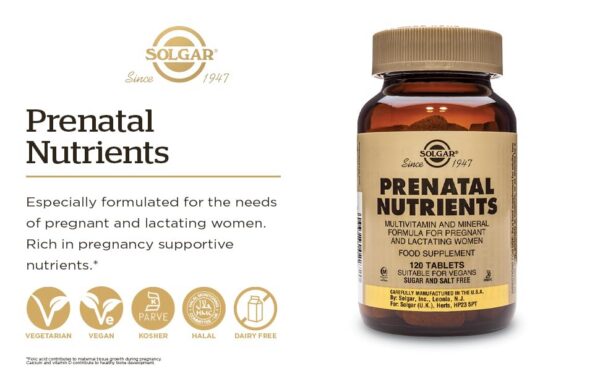 Tabletas Solgar Prenatal Nutrients multivitamínico prenatal