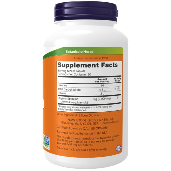 Tabletas de Spirulina doble fuerza 1000 mg NOW Foods