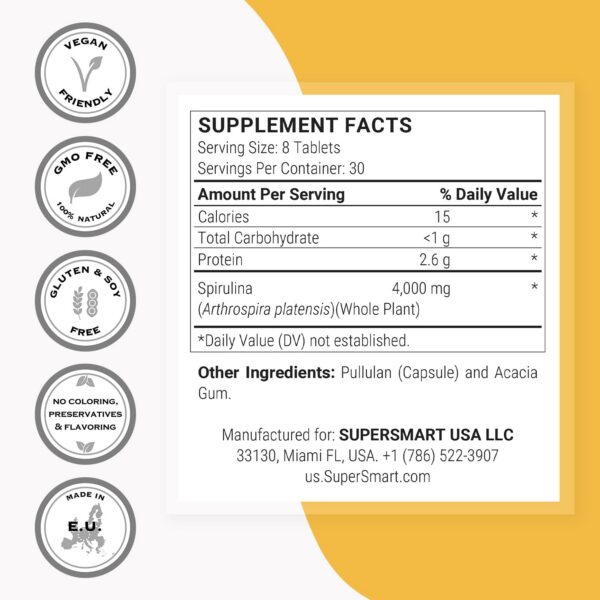 Tabletas Spirulina naturales para energía y salud Supersmart