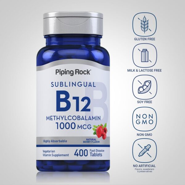 Version 1.0.0 Tabletas sublinguales Piping Rock vitamina b12 sabor baya