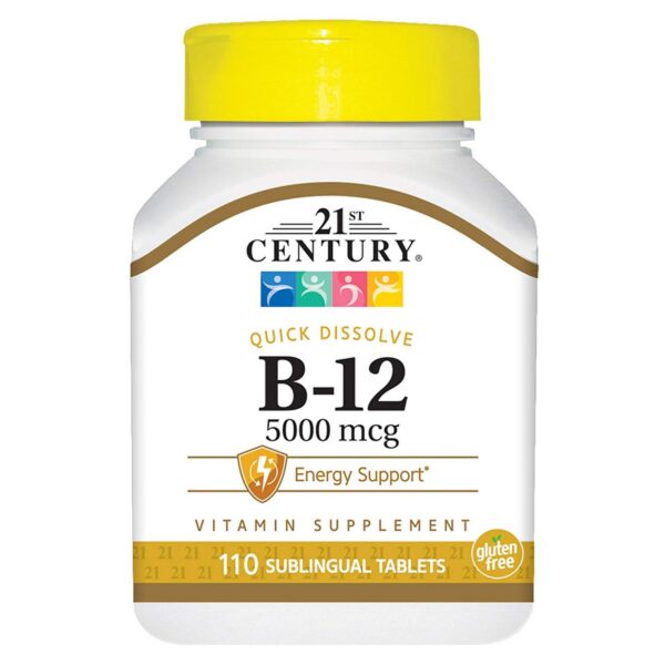 Tabletas sublinguales vitamina b-12 5000 mcg 21st century paquete de 4