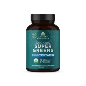 Tabletas de SuperGreens y multivitaminas orgánicas