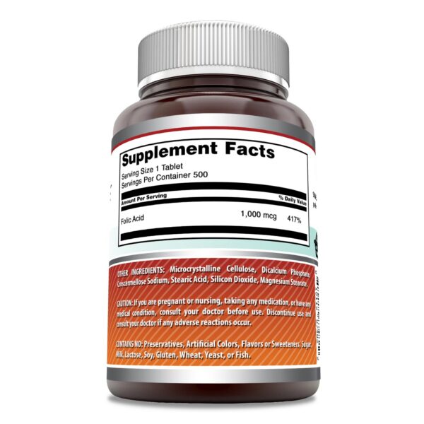 Tabletás suplemento ácido fólico Amazing Formulas 500 unidades
