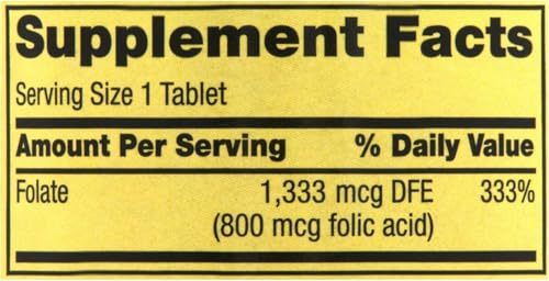 Tabletas suplemento folato Spring Valley 1,333 mcg