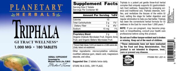 Version 1.0.0 Tabletass Triphala 1000mg Planetary Herbals apoyo gastrointestinal