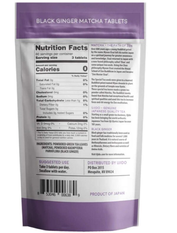 Tabletas Ujido jengibre negro y matcha antioxidantes naturales