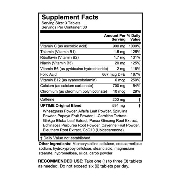 Tabletas UPTIME con cafeína natural para enfoque y energía