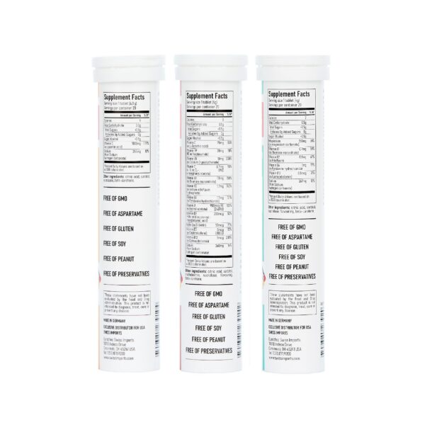 Tabletas variedad Swiss Imports en vaso con agua