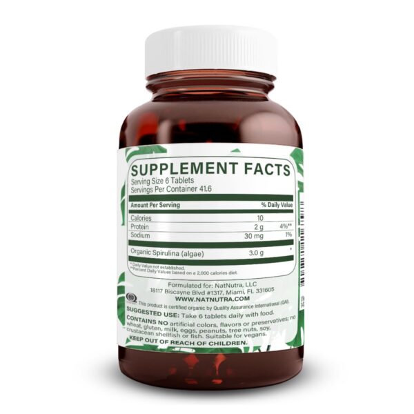 Tabletas veganas Natural Nutra espirulina orgánica