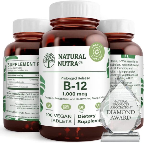 Tabletas veganas Vitamina B12 1000 mcg Natural Nutra para salud