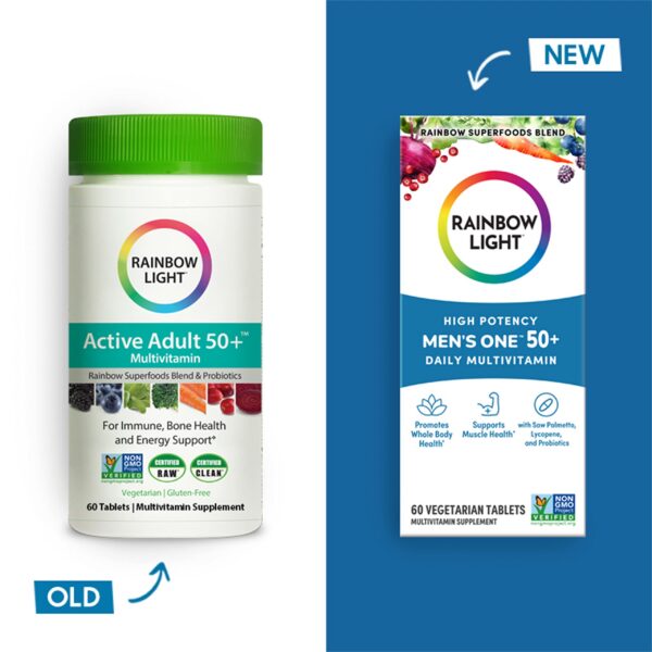 Tabletas vegetales Rainbow Light para hombres 50+ con vitamina D