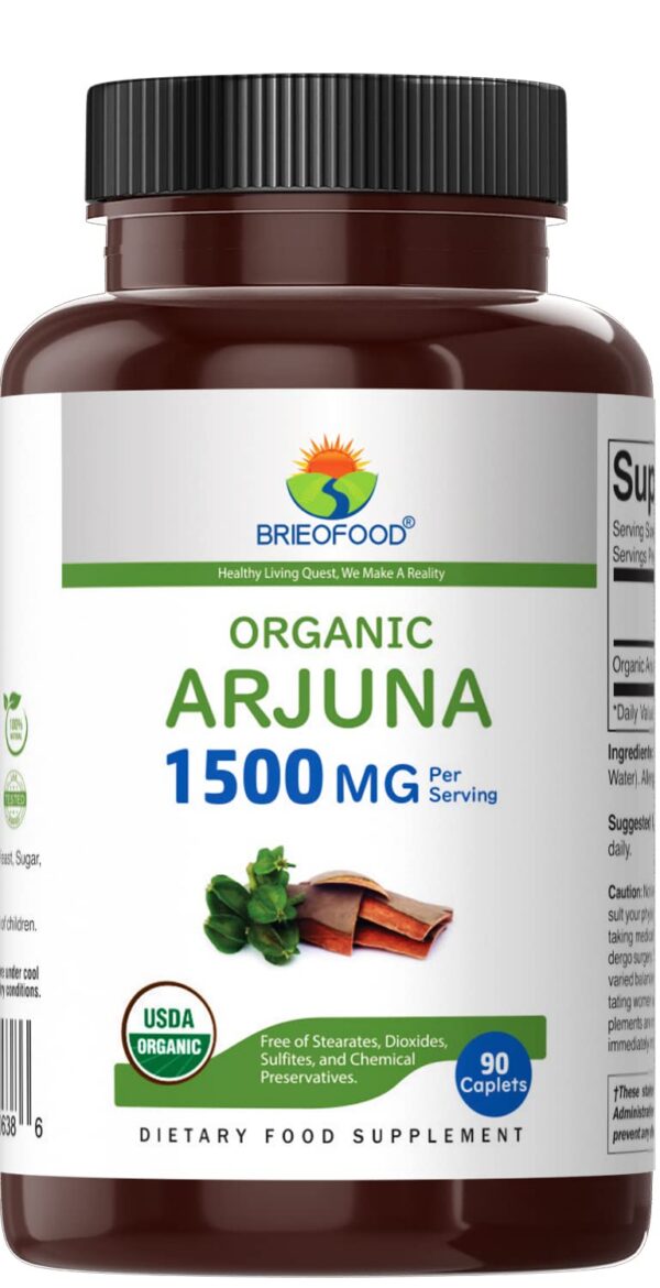 Tabletas vegetarianas Arjuna orgánico Brieofood paquete frontal