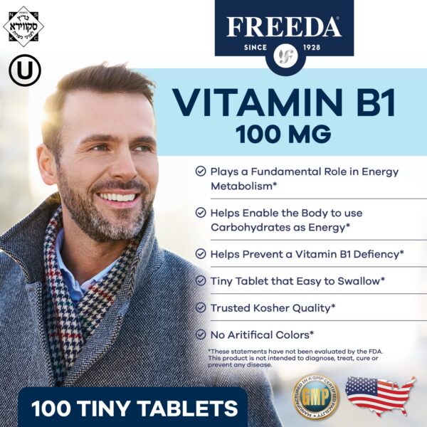 Cajas de tabletas de vitamina B1 Freeda veganas y kosher