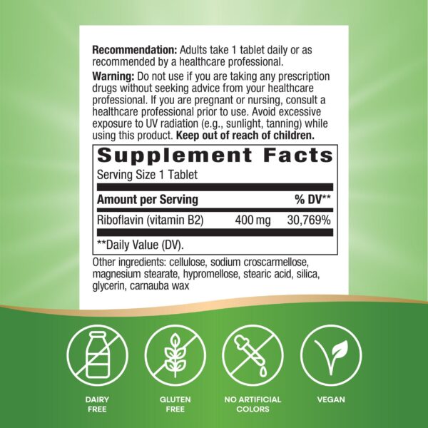 Tabletas vitaminas B2 riboflavina Nature's Way veganas
