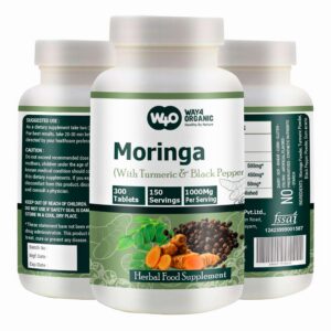 Frasco tabletas moringa cúrcuma pimienta negra 300 pastillas