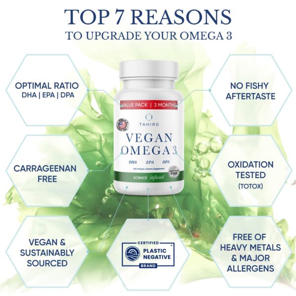 Etiqueta y tabletas de Tahiro Omega-3