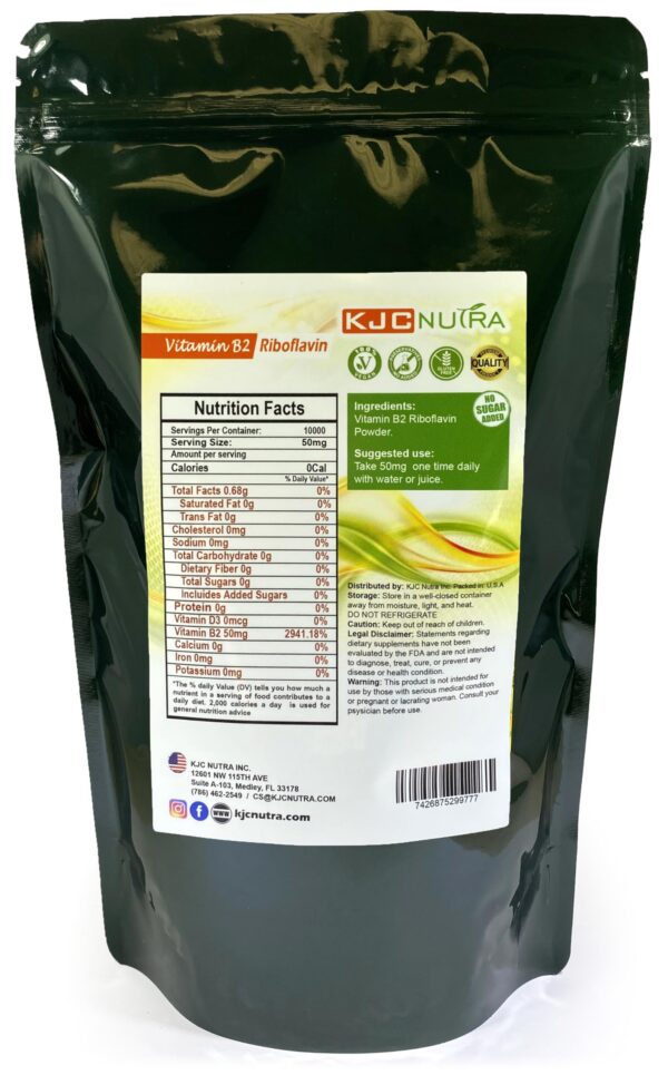 Tamaño y color polvo Vitamina B2 KJC Nutra