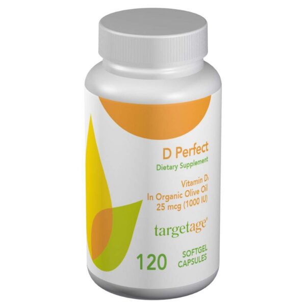 Frasco Targetage D Perfect vitamina D3 120 cápsulas blandas