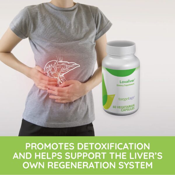 Frasco Targetage Lovaliver lado suplemento detox hígado