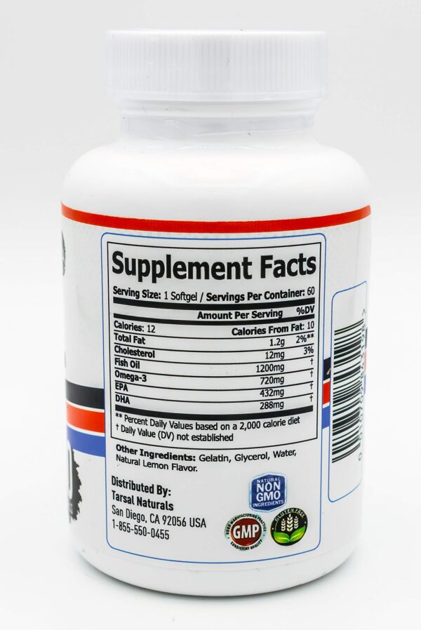 Etiqueta frontal de Tarsal Naturals Fish Oil
