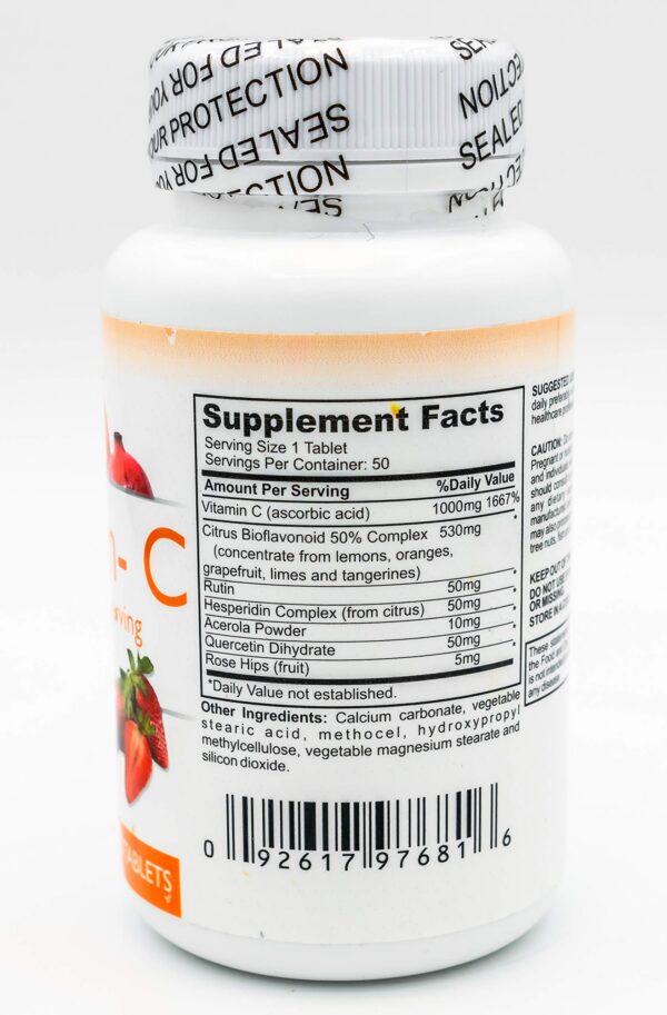 Etiqueta lateral del envase Vitamina C 1000 mg