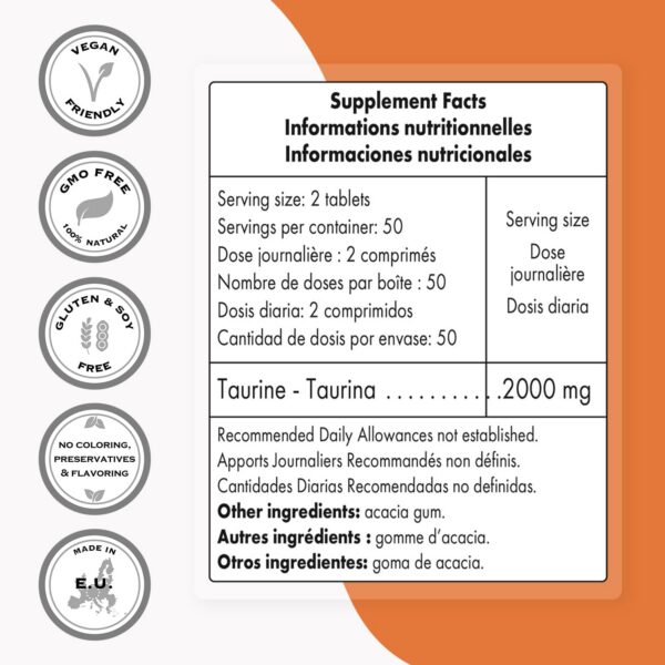 Etiqueta de ingredientes de Taurina Supersmart