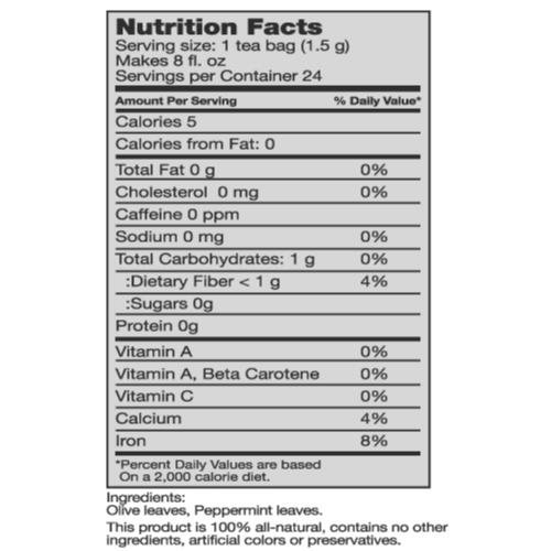 Tazas y bolsita de té de hoja de olivo con menta Seagate