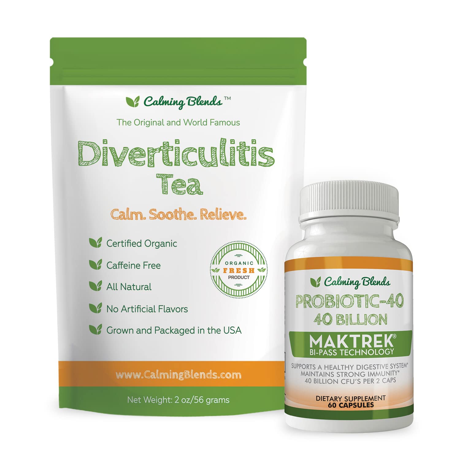 CALMING BLENDS Tea for Diverticulitis with Probiotics, 40 Billion CFU
