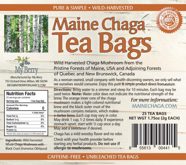 Té de Chaga cultivado en EE.UU. y Canadá, bolsas sin blanquear