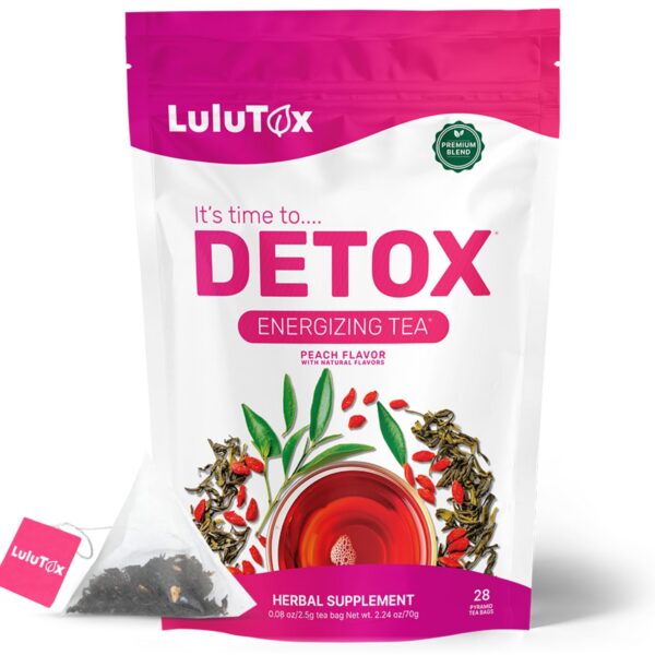 Version 1.0.0 Té Detox LULUTOX presentación 28 porciones sabor durazno