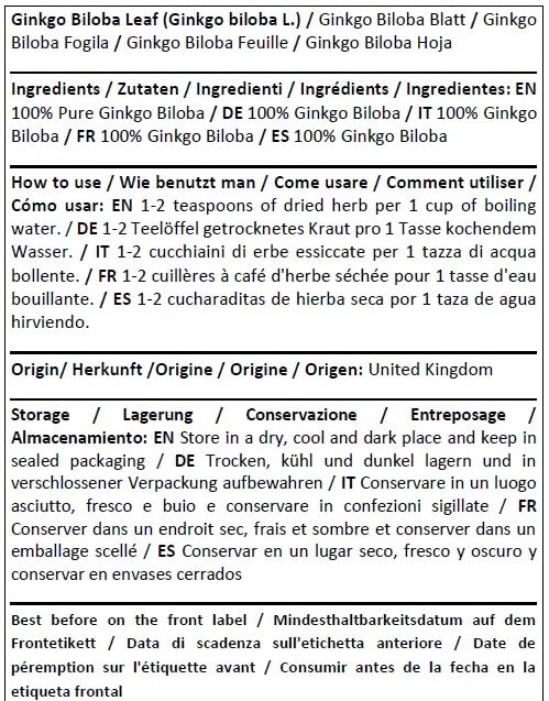 Hoja de Ginkgo Biloba natural para té herbal Herba Organica