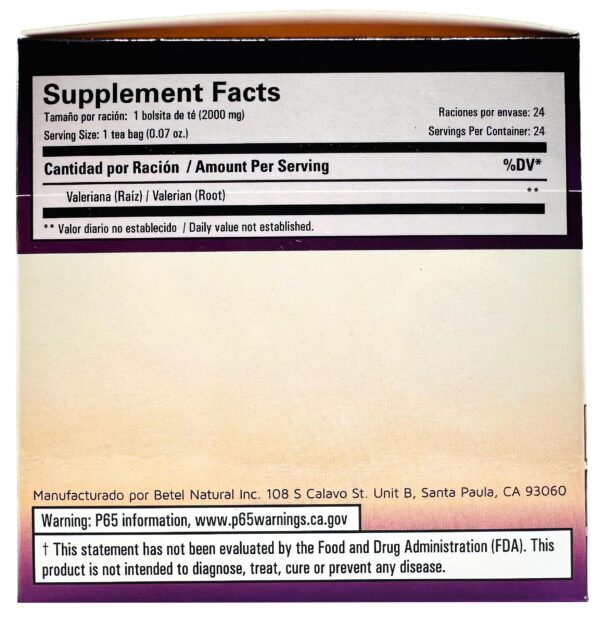 Version 1.0.0 Té relajante de valeriana 24 bolsitas Betel Natural