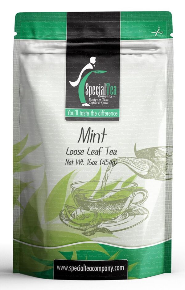 Té verde especial menta hoja suelta presentación 16 oz