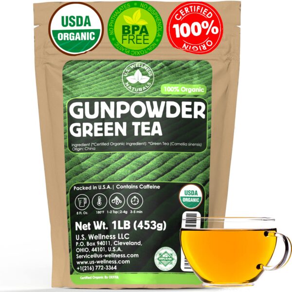 Bolsa de té verde gunpowder orgánico U.S. Wellness Naturals